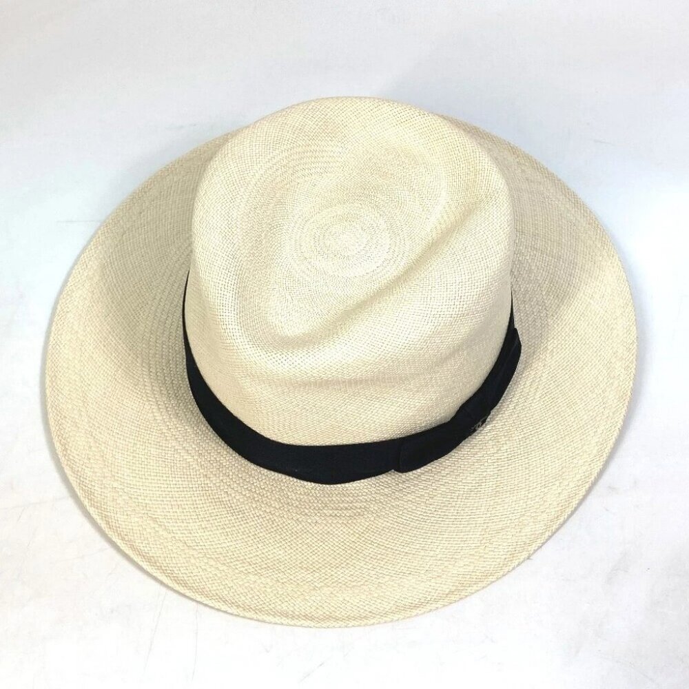 CHANEL CC CC Mark Grosgrain Ribbon 19V hat straw hat straw Beige/Black - Picture 5 of 9